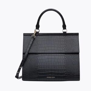 Modern Picnic Large Luncher Tote in Black Croc – Vegan Leather Chic!